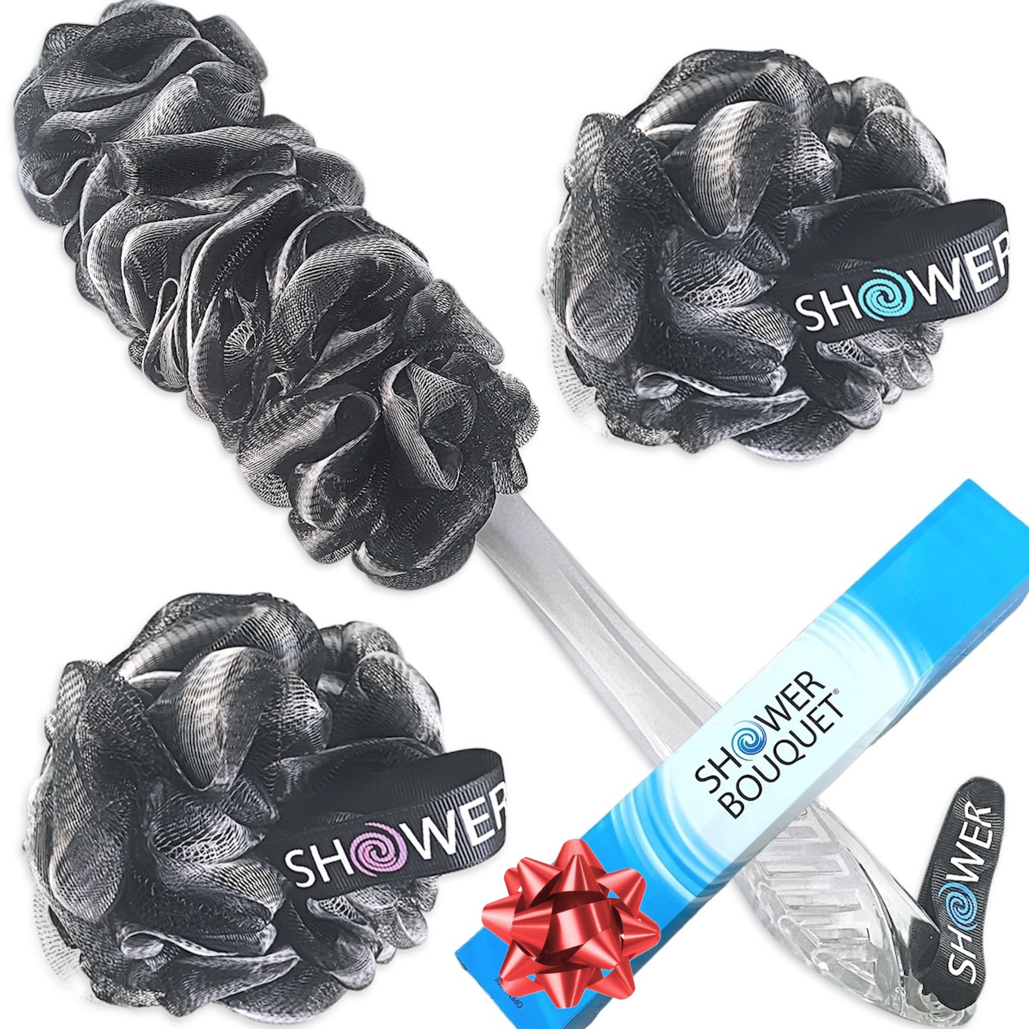 Shower Bouquet charcoal back-scrubber for easy back cleansing