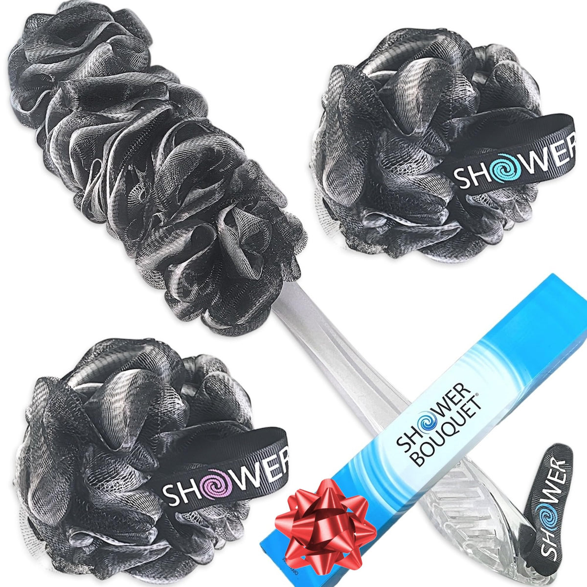 Shower Bouquet charcoal back-scrubber for easy back cleansing