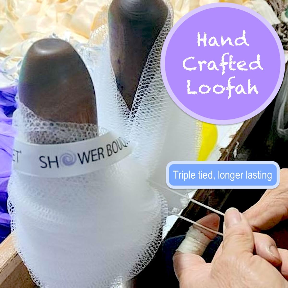 Shower Bouquet soft-mesh double scrubber offers mild cleansing and exfoliation.