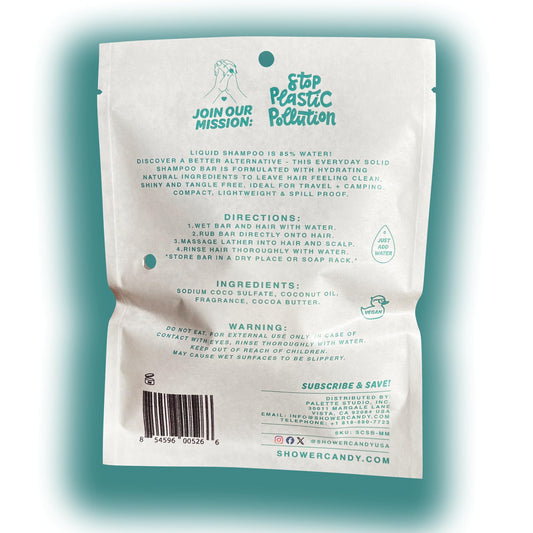 Shower Candy Moroccan Mint Shampoo Bar lather demonstrates rich cleansing for all hair types.