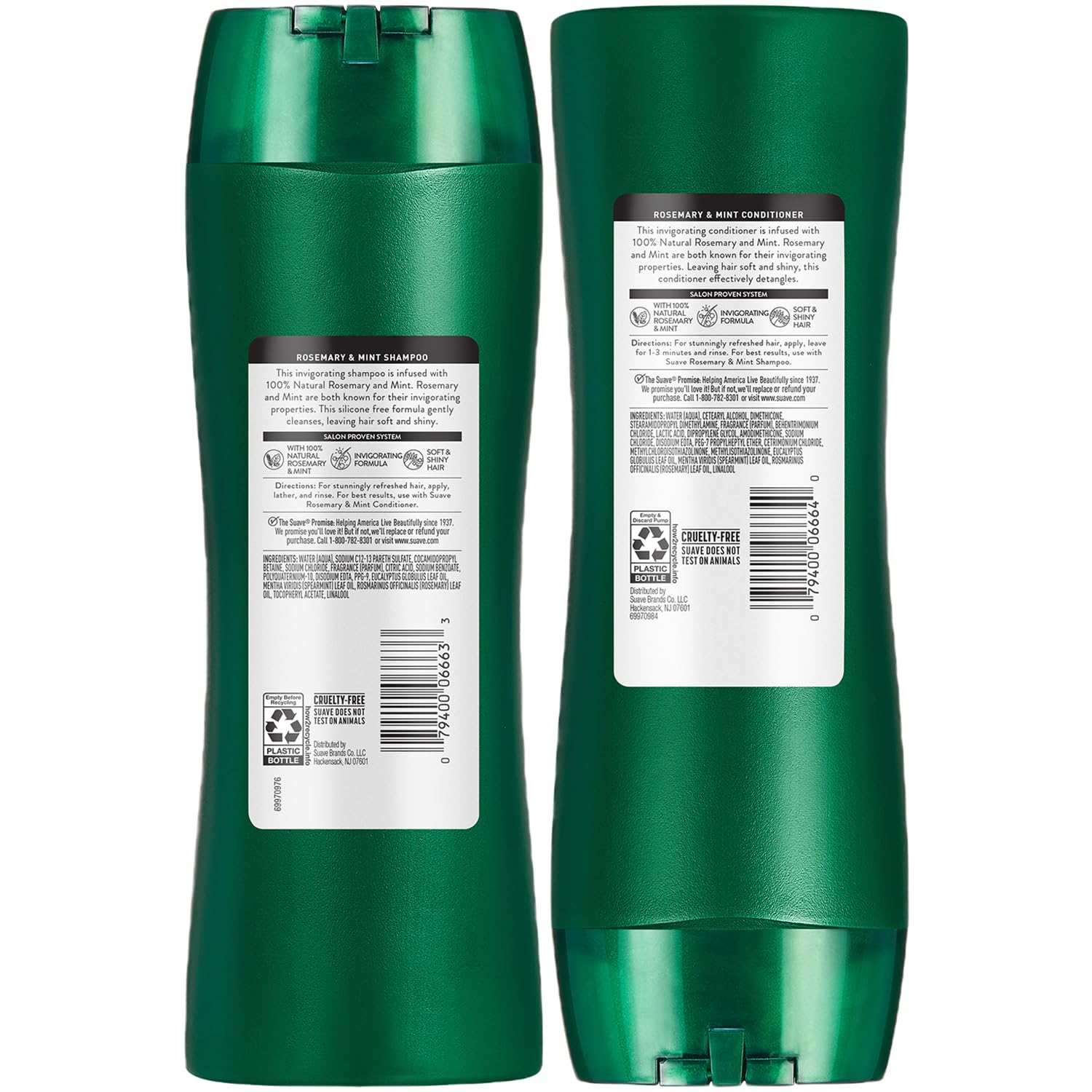 Shower scene shows Suave shampoo and conditioner in use.
