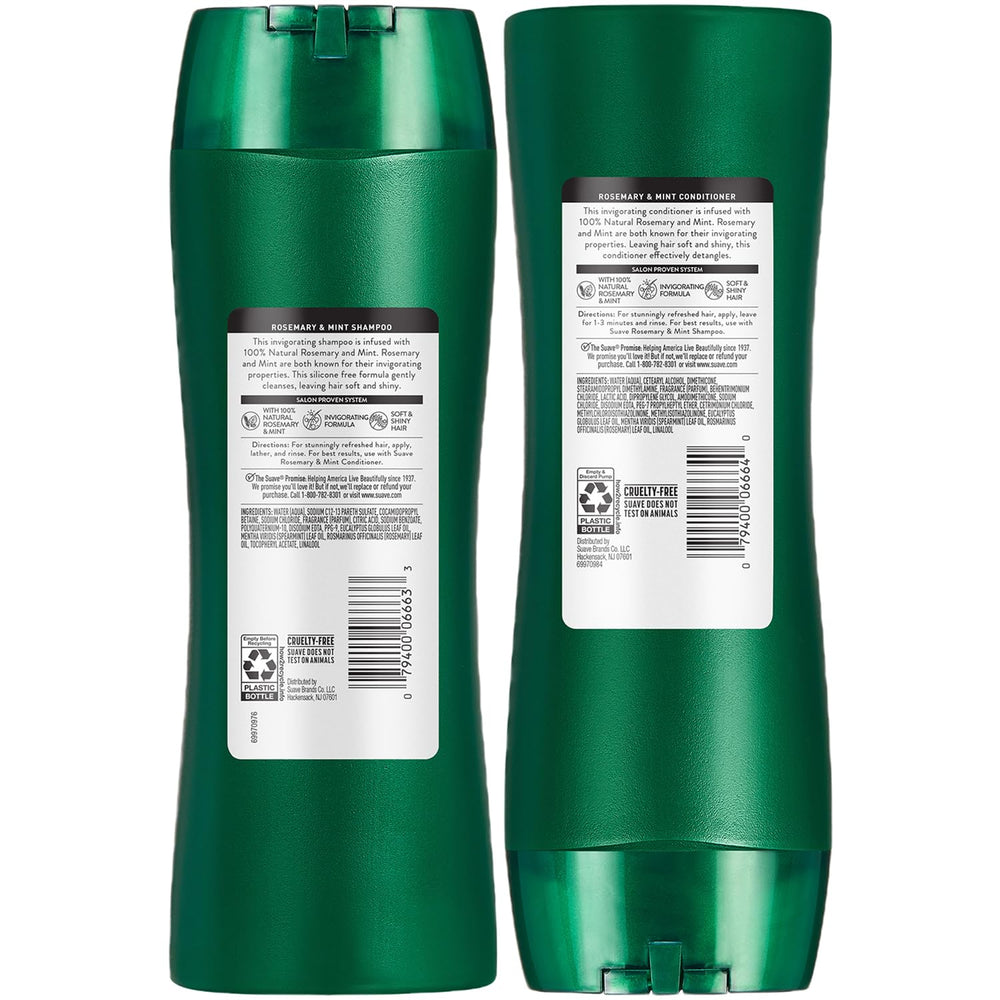 Shower scene shows Suave shampoo and conditioner in use.