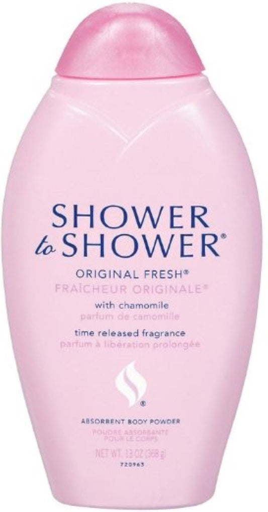 Shower To Shower Original Fresh absorbent body powder bottle with chamomile for lasting freshness