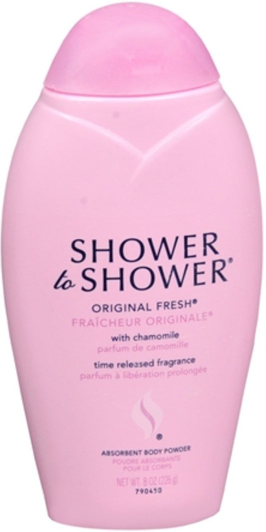 Shower To Shower Original Fresh powder bottle in four-pack for all-day moisture control.