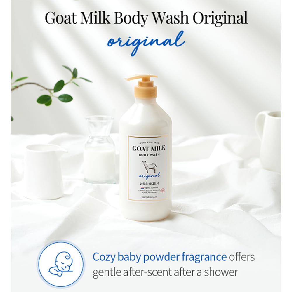 SHOWERMATE Goat Milk Body Wash Original pour for smooth application