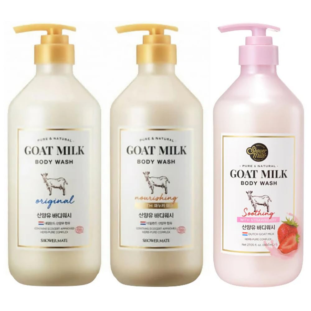 SHOWERMATE Goat Milk Body Wash packaging on shelf suggests premium hydration