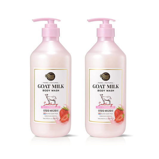 SHOWERMATE Goat Milk Body Wash strawberry bottle highlights hydrating formula for skin