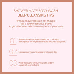 SHOWERMATE clean cotton bottle front, crisp floral scent for a fresh daily cleanse.