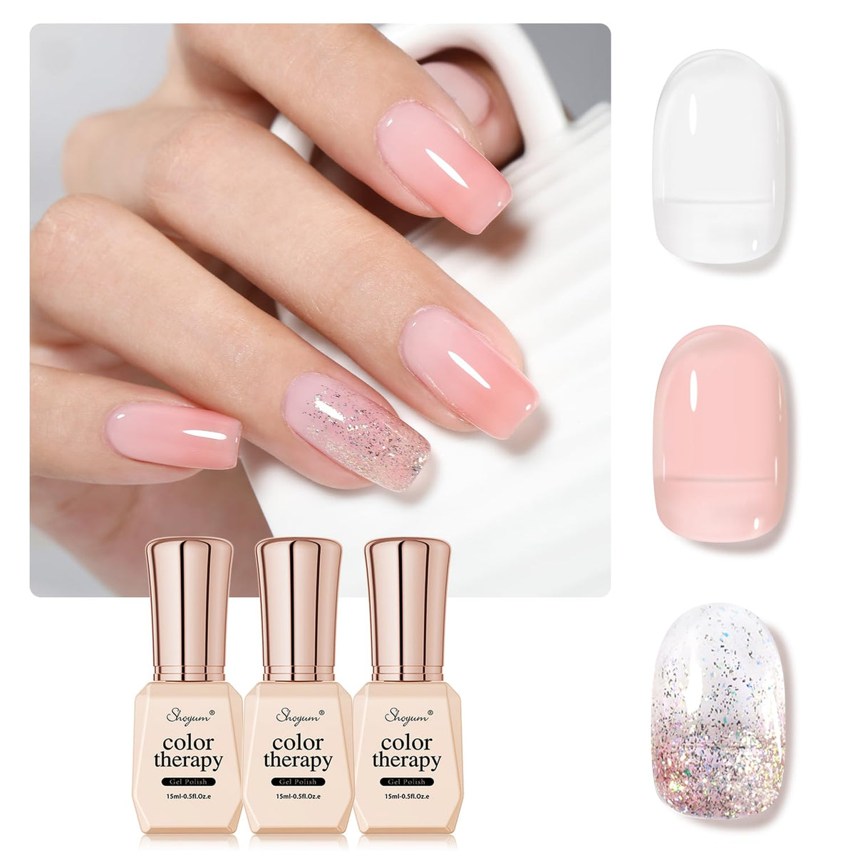 SHOYUM gel nail polish kit trio on display offers quick at-home color variety