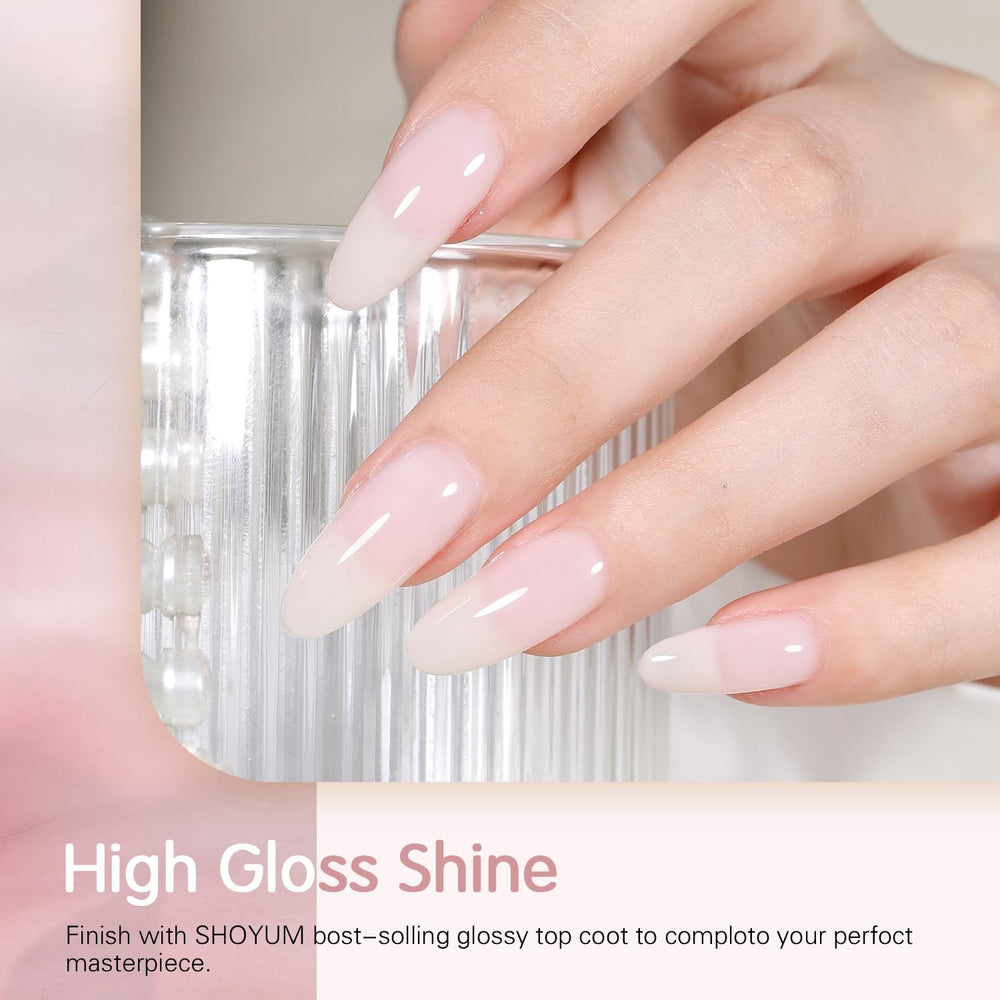 Nude pink bottle close-up highlighting translucent finish for French tips