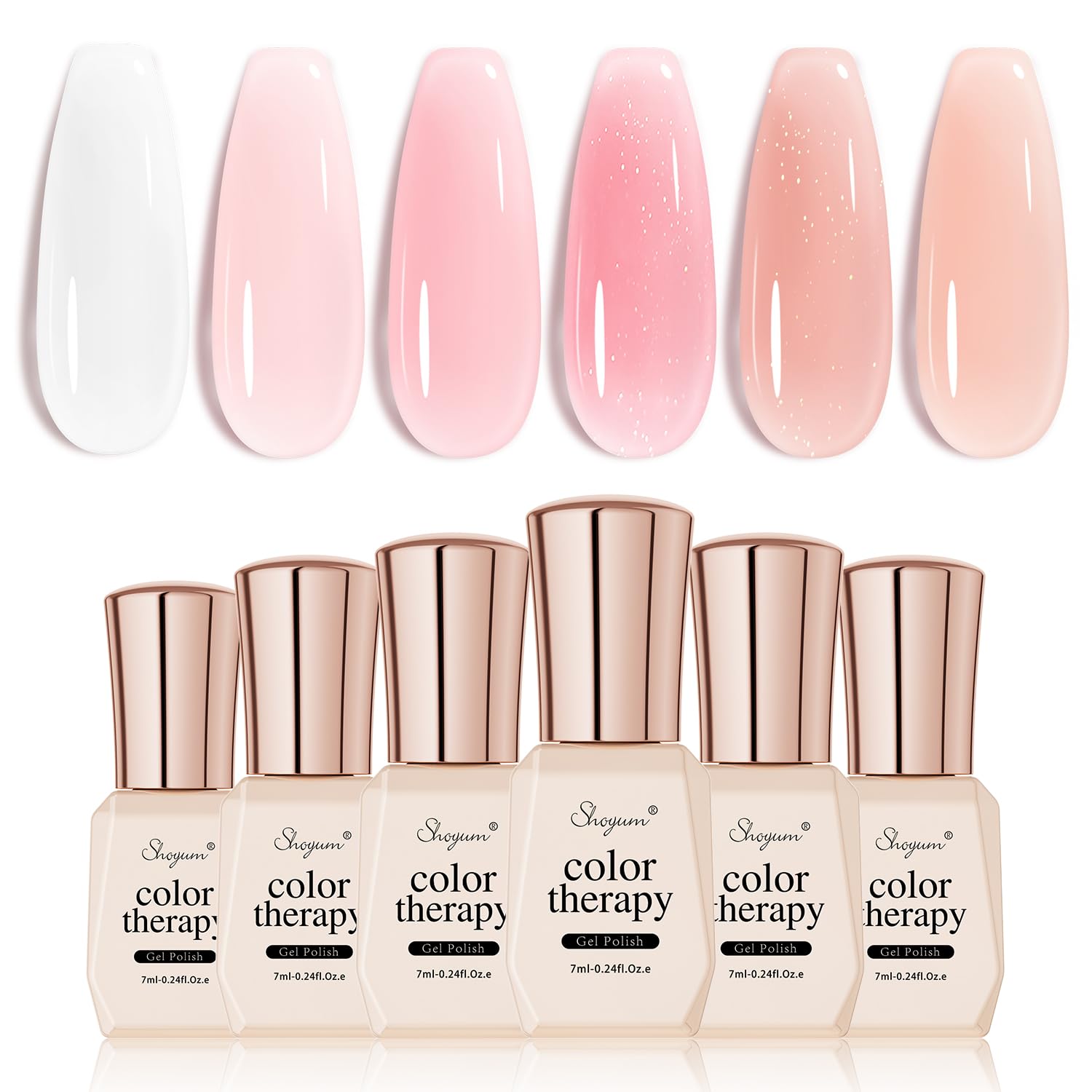 SHOYUM jelly gel nude pink bottles for versatile, layered manicures