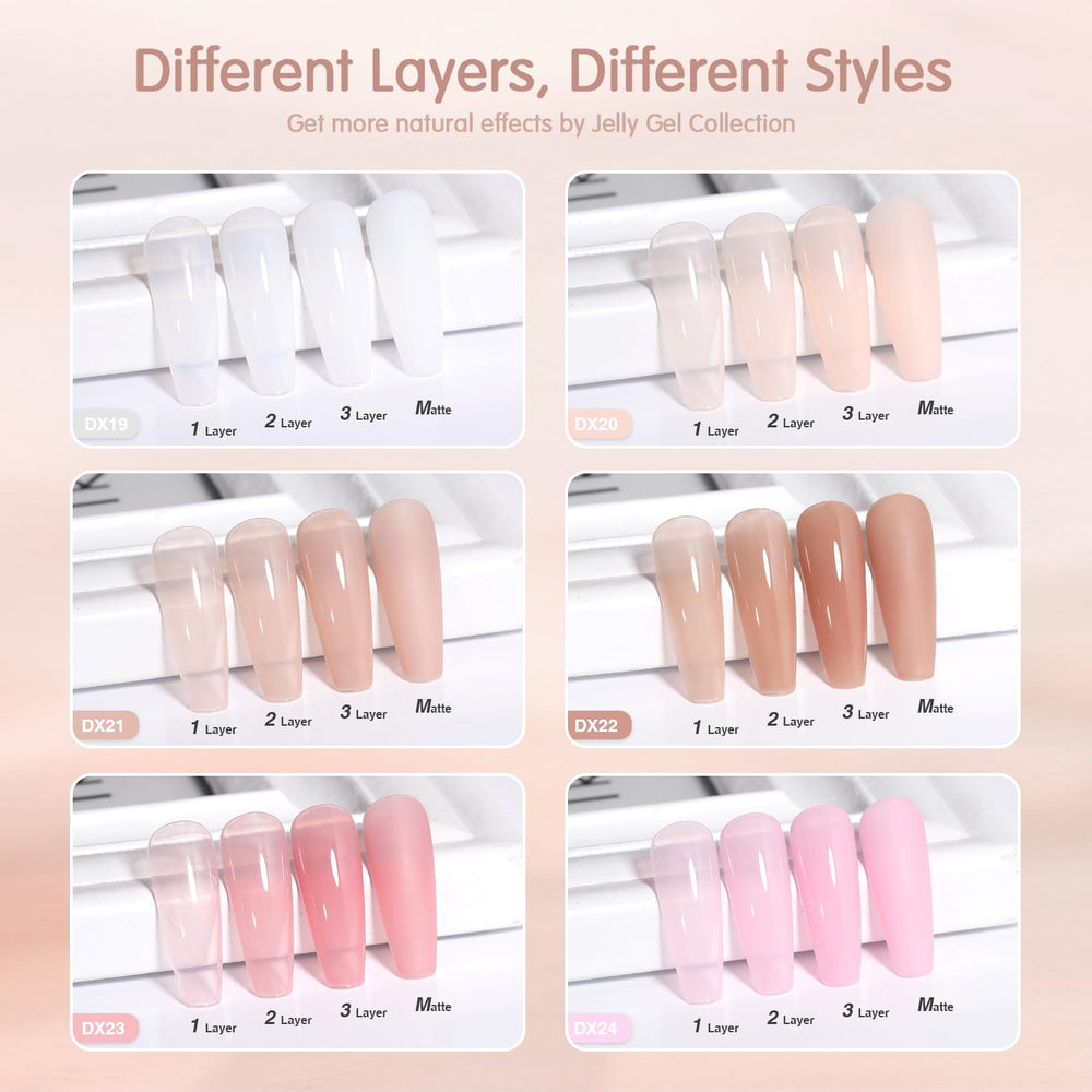 SHOYUM jelly gel swatches on nails show sheer pink finish