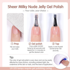 SHOYUM Jelly Nude finished manicure with translucent glow.