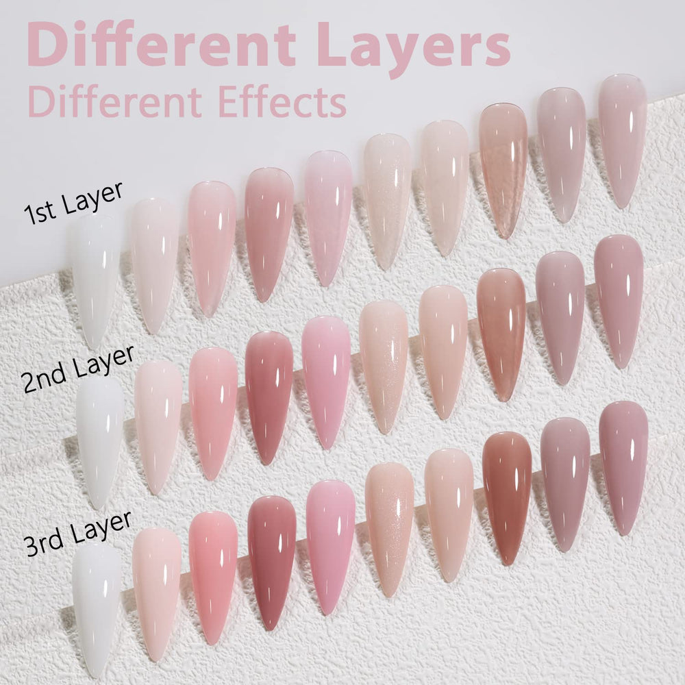 SHOYUM Jelly Nude nail-application shows easy at-home application and layering options.