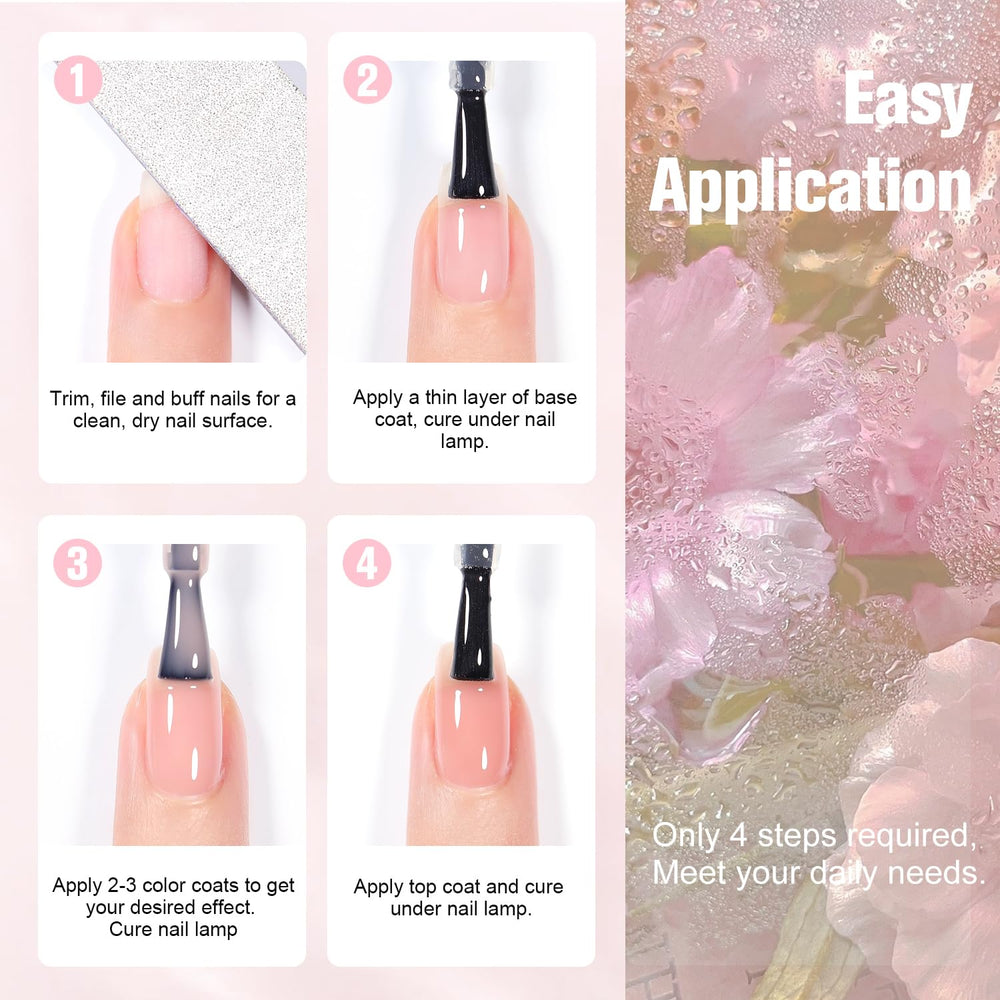 SHOYUM Jelly Pink base and top coats help seal and shine finishes.