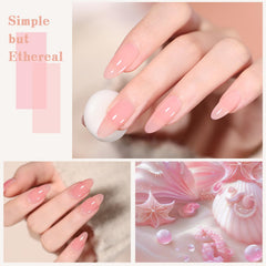 SHOYUM Jelly Pink nude color swatches illustrating layering from sheer to opaque.