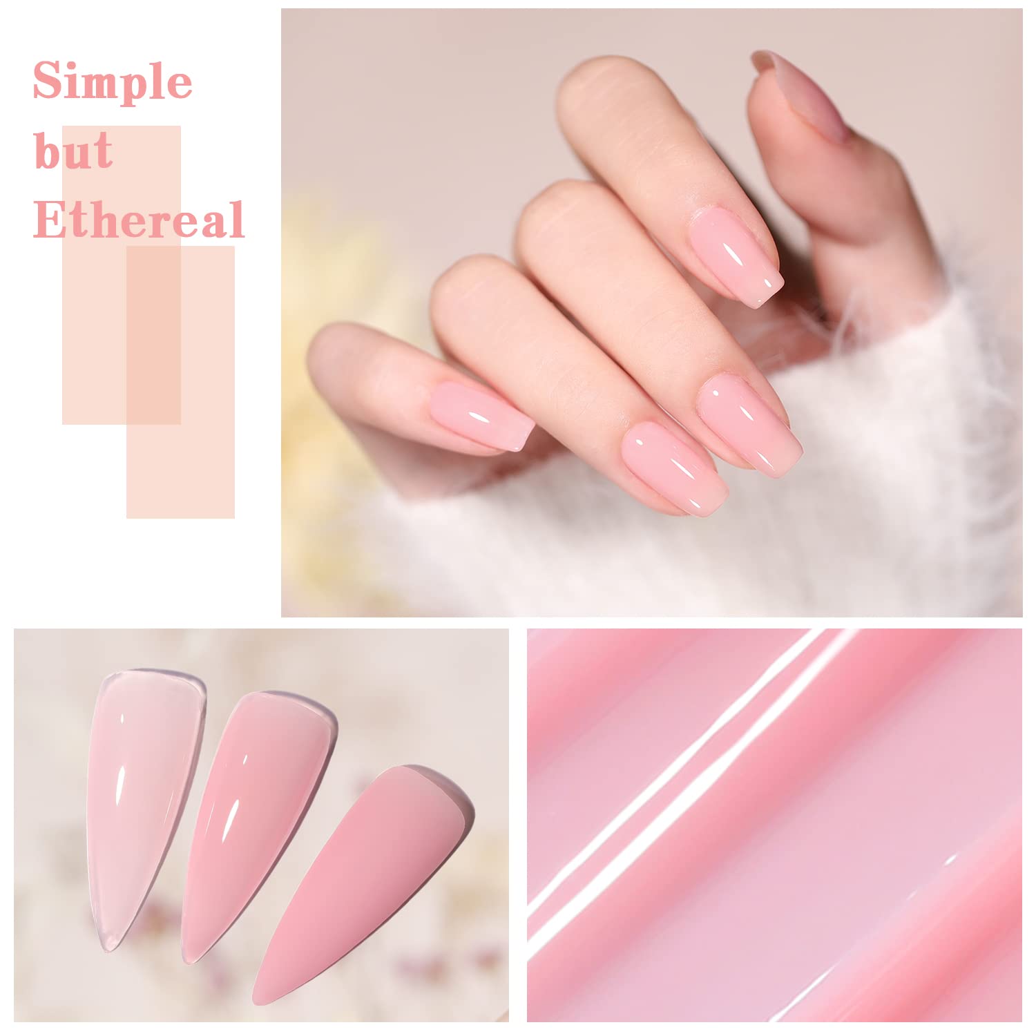 Close-up SHOYUM jelly pink bottles for precise application and salon-like shine