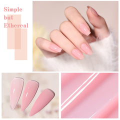 Close-up SHOYUM jelly pink bottles for precise application and salon-like shine