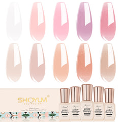 SHOYUM Jelly Pink gel bottles displayed for home manicure with 10 shades and long-lasting shine