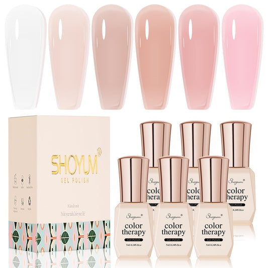 SHOYUM nude pink jelly gel polish set in box for versatile color options