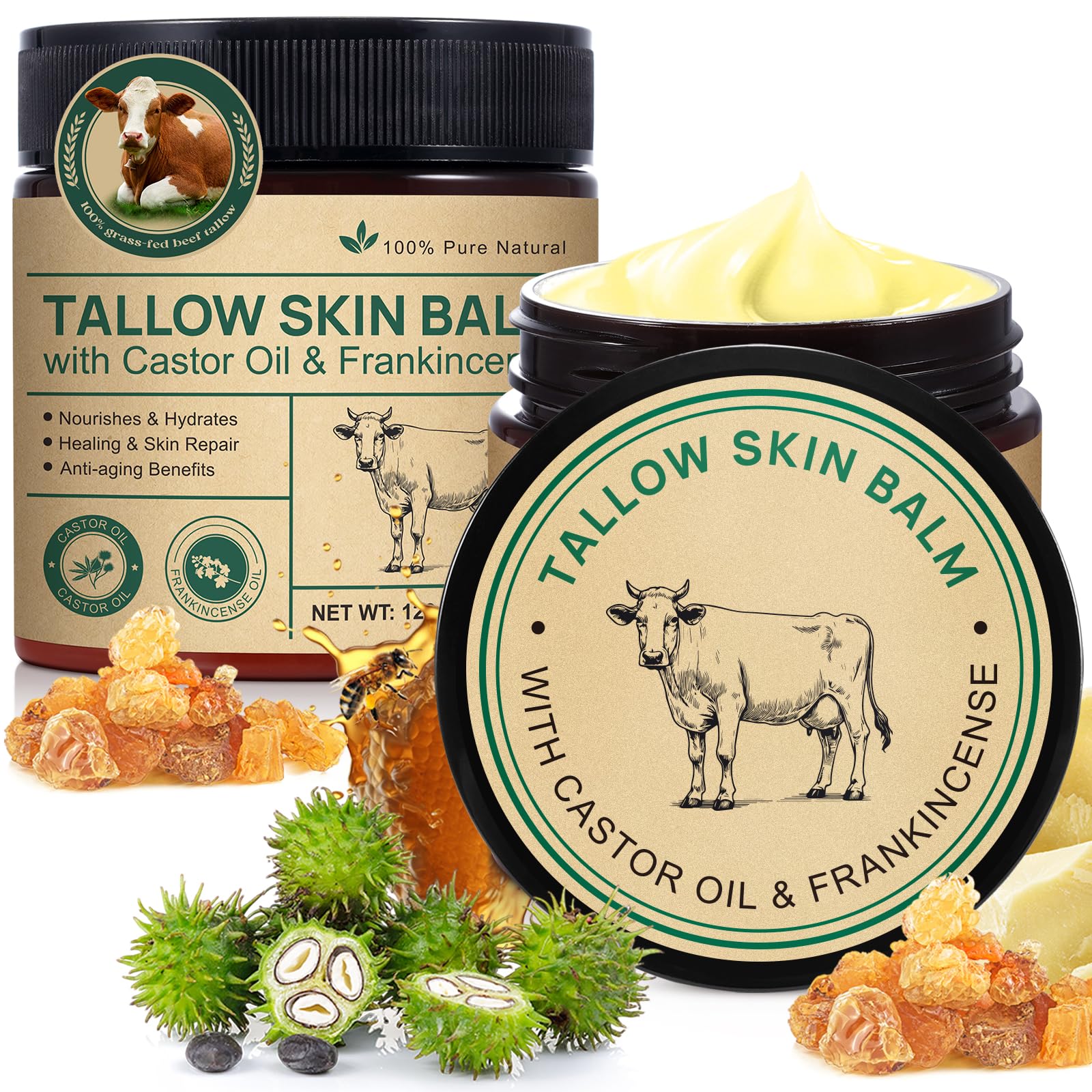 Shuangjia beef tallow balm jar closeup for natural nourishment