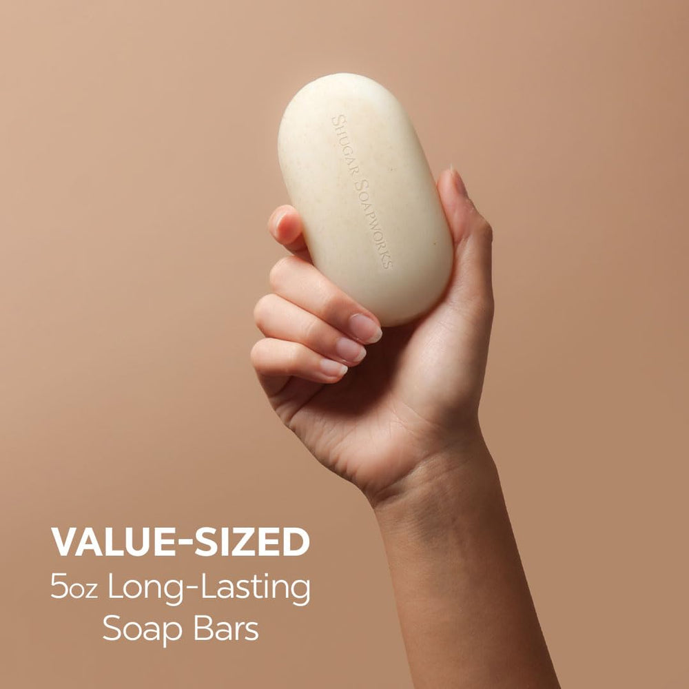 5 oz beauty bar from Shugar Soapworks shown for long-lasting use.