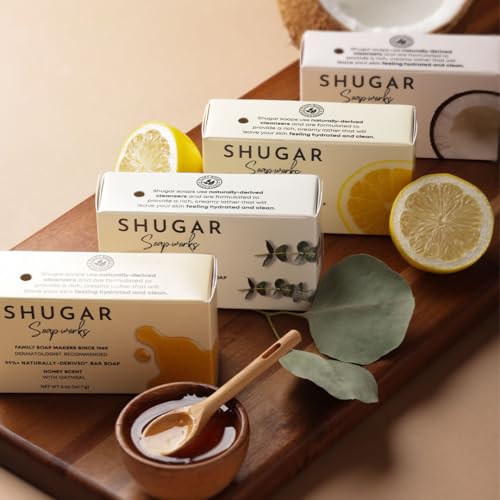 Shugar Soapworks Oatmeal & Honey bar 5oz close-up indicates long-lasting value.