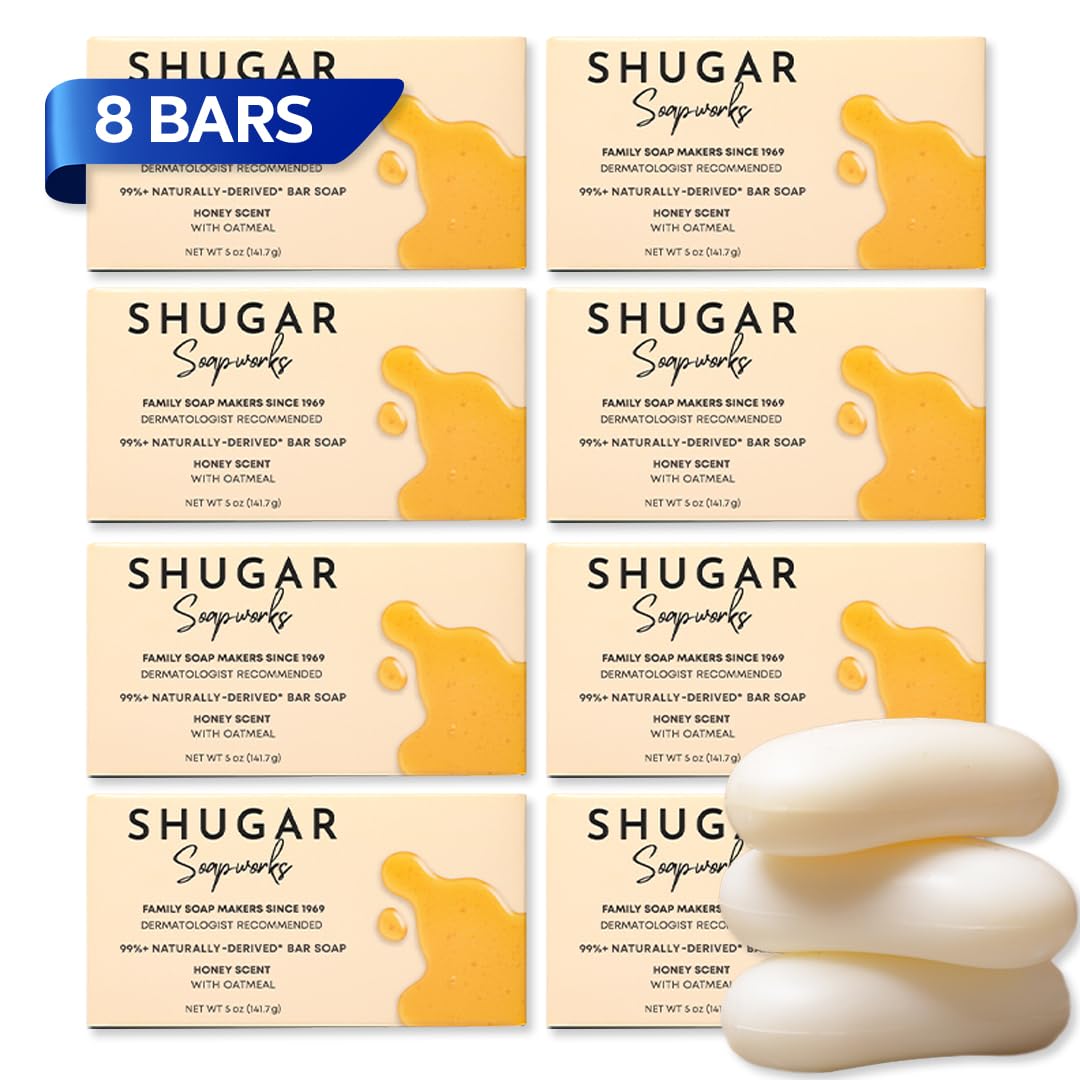 Shugar Soapworks Oatmeal & Honey bar lather close-up for gentle cleansing on sensitive skin.
