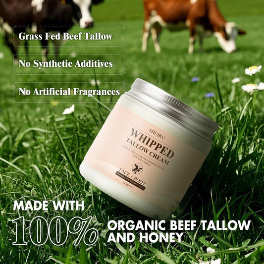 SHUIKU whipped tallow cream texture highlighting rich, fast-absorbing moisture for face and body