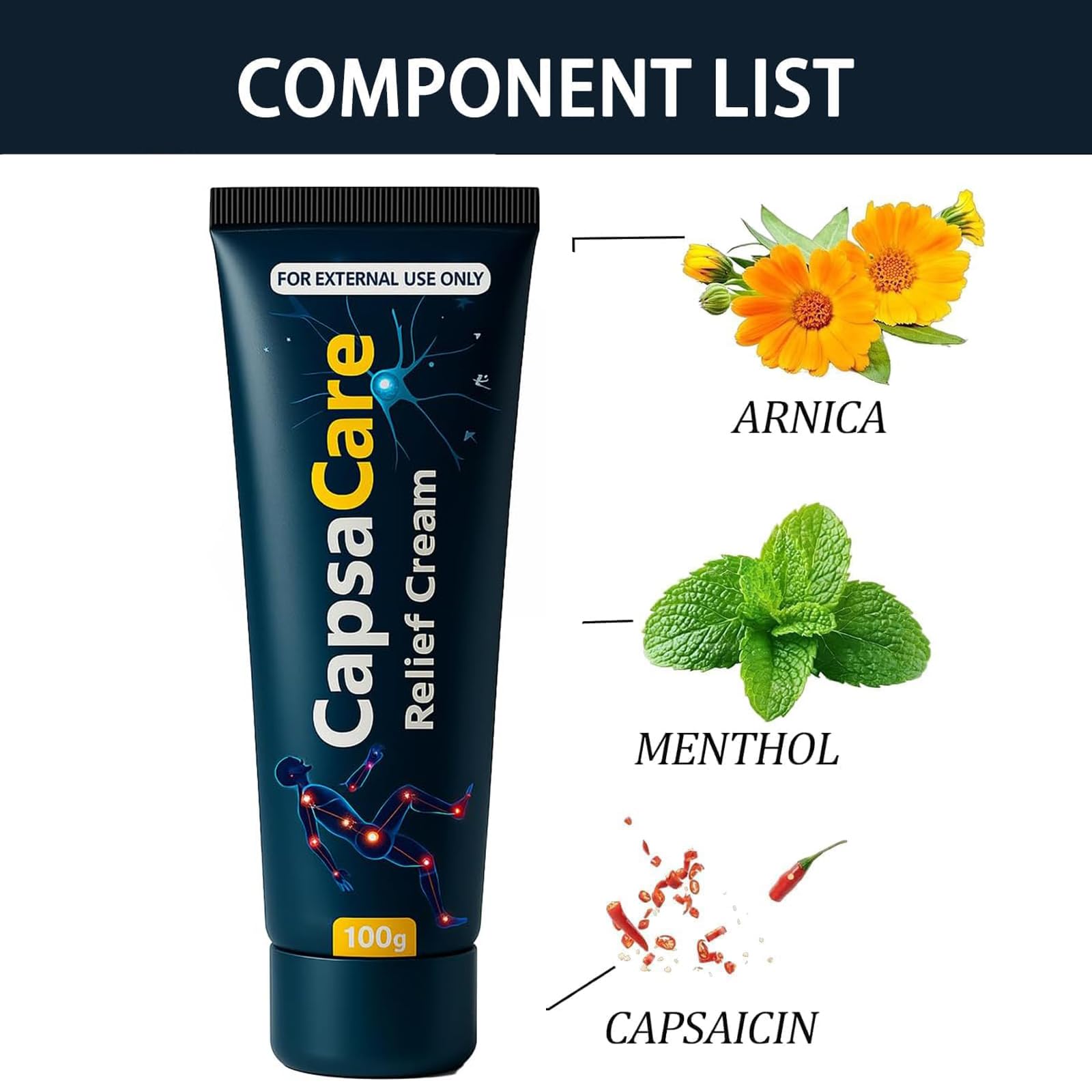 Shwfhi CapsaCare cream with menthol glow suggesting cooling relief.