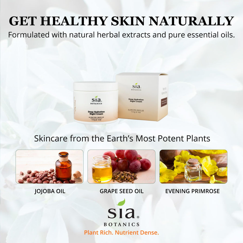 Packaging with tub and label from Sia Botanics Deep Hydration Night Cream
