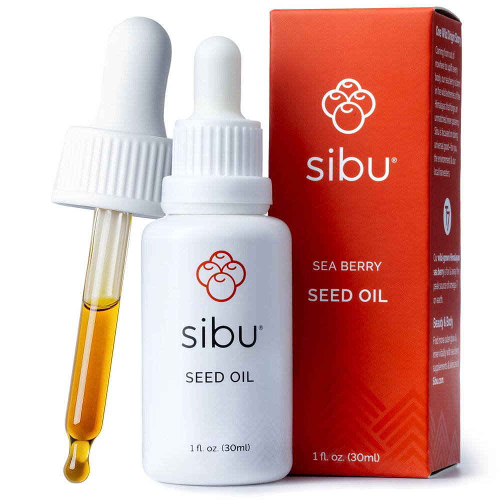 Sibu Premium Himalayan Sea Buckthorn Seed Oil bottle for daily hydration.
