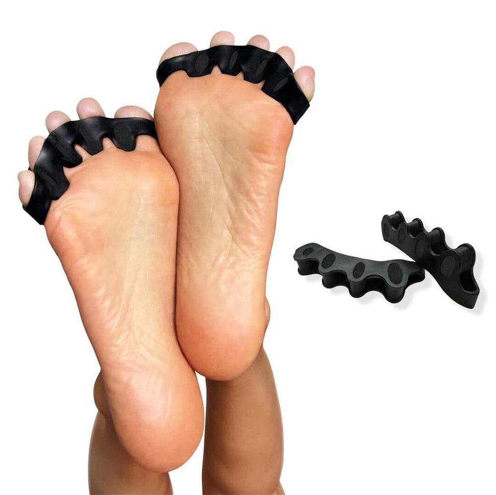 Sidekick toe spreaders in silicone spacers for everyday wear and toe spacing.