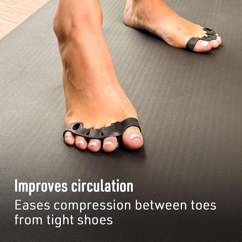Soft silicone Sidekick toe spreaders shown close-up for breathable, gentle comfort.