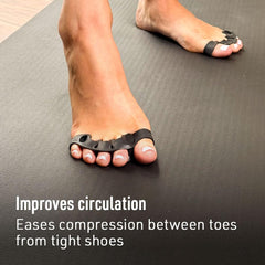 Soft silicone Sidekick toe spreaders shown close-up for breathable, gentle comfort.