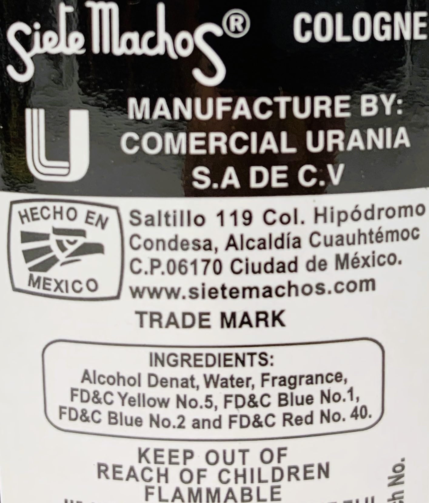 Siete Machos URANIA original bottle back view for evening occasions