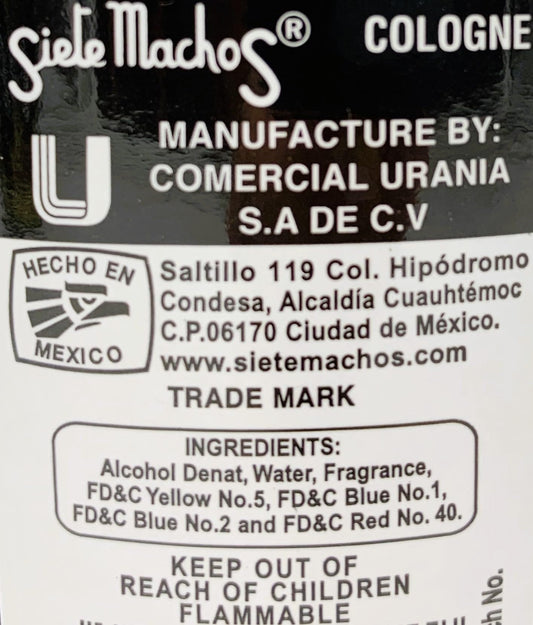 Siete Machos URANIA original bottle back view for evening occasions