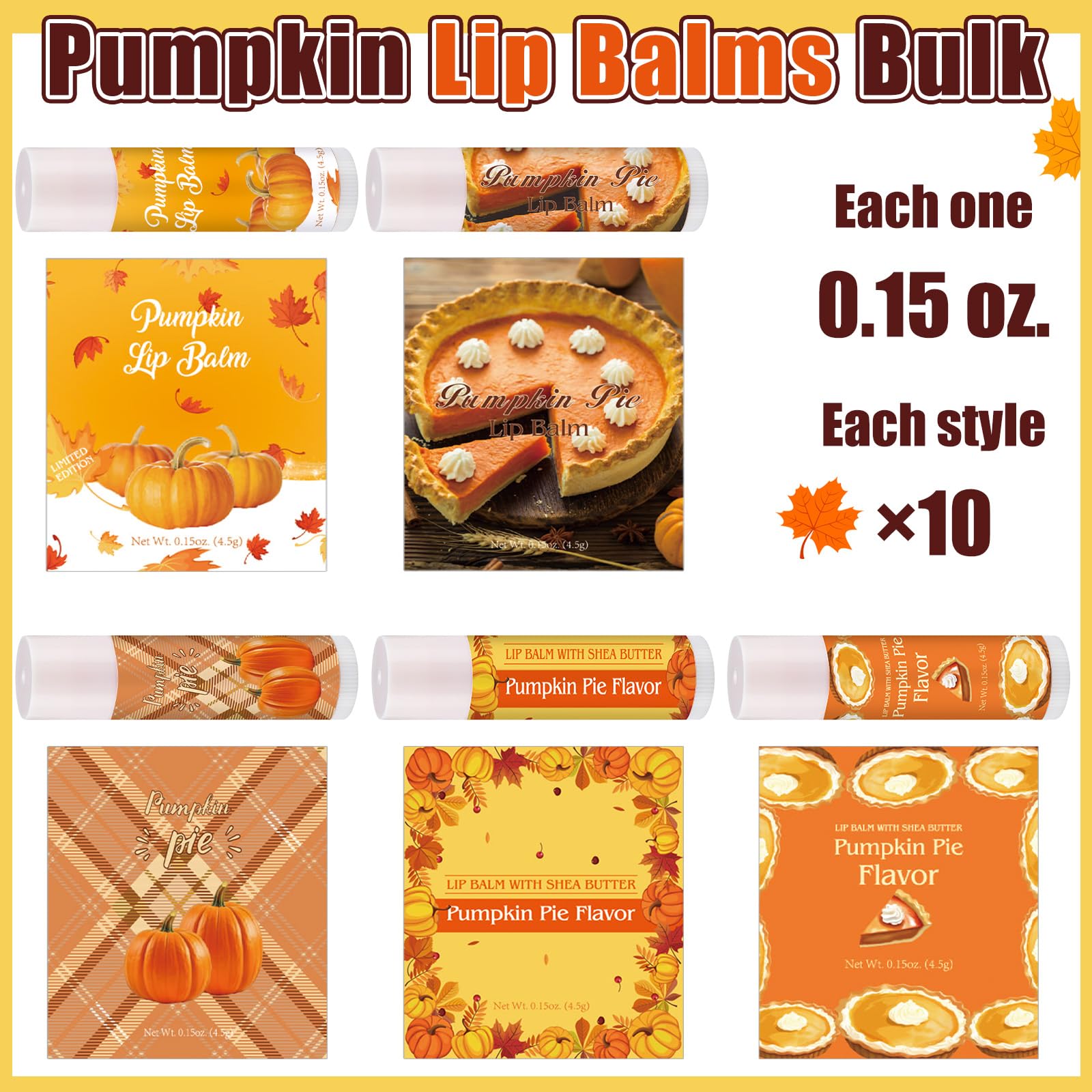 Siifert bulk fall-scent lip balms with pumpkin pie designs for party favors