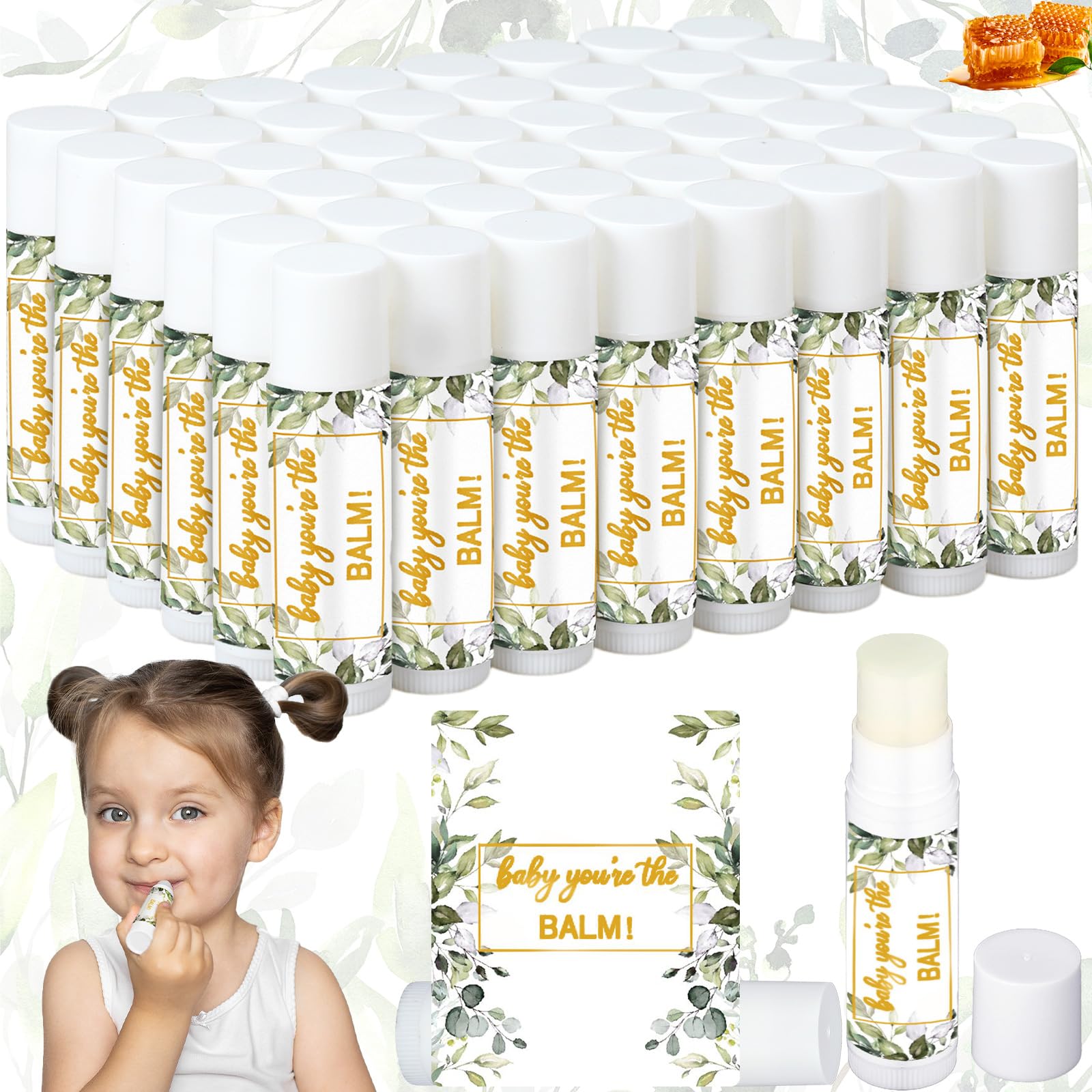 Siifert greenery lip balm favors for baby showers, perfect guest gifts.