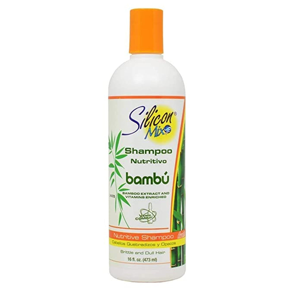 Silicon Mix Bamboo shampoo 16oz bottle in action for gentle cleansing