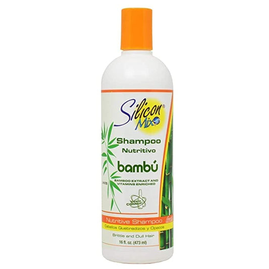 Silicon Mix Bamboo shampoo 16oz bottle in action for gentle cleansing