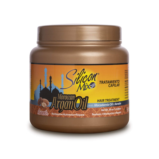 Silicon Mix Moroccan Argan Oil Hair Treatment bottle highlighting deep hydration and restored shine.
