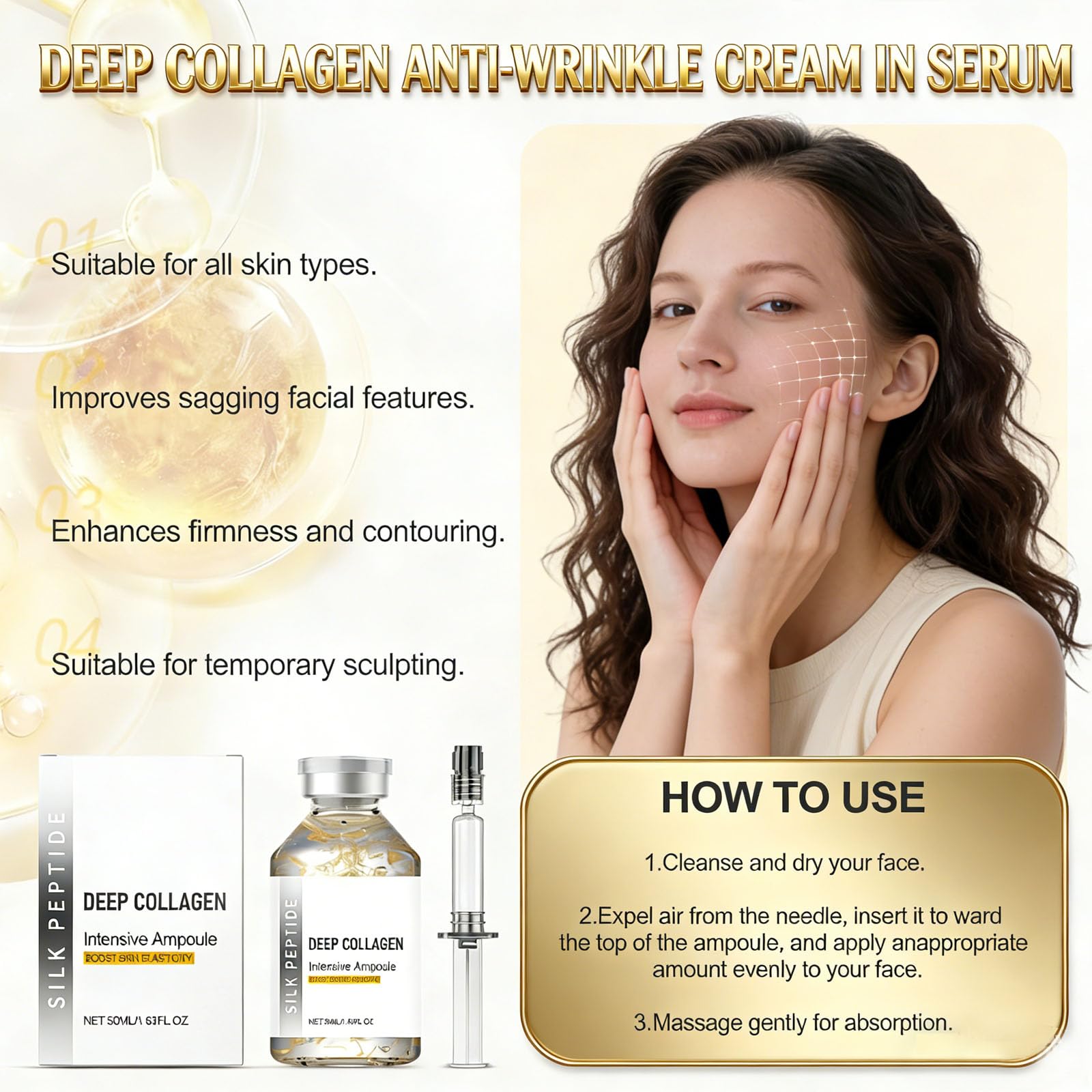 Application scene with Silk Peptide Deep Collagen Serum during daily routine.
