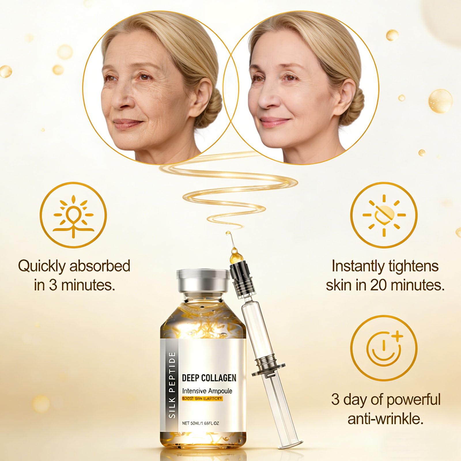 Swirl of Silk Peptide Deep Collagen Serum demonstrating quick absorbency on skin.