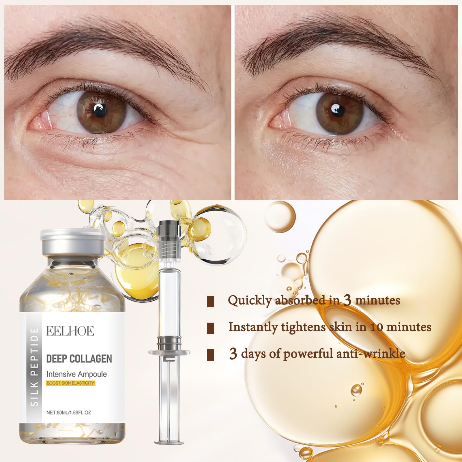 Silk Peptide Intensive Lifting Ampoule close-up texture highlights silky finish.