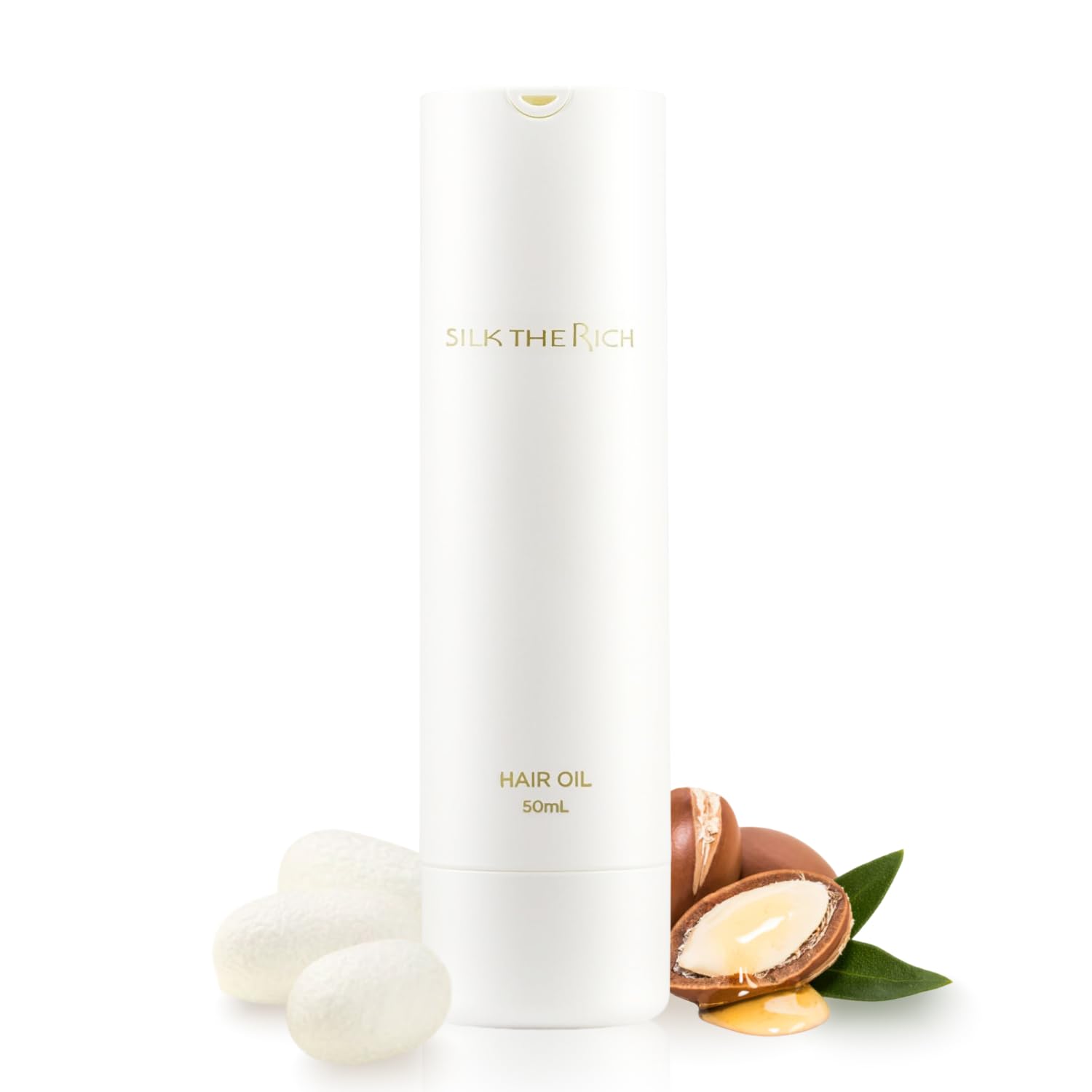 SILK THE RICH bottle and packaging highlighting argan oil for nourishing at-home hair care.