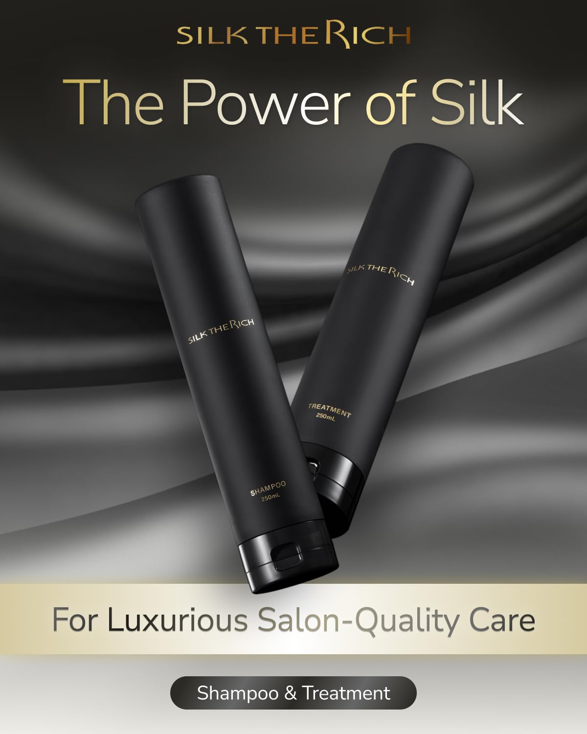 SILK THE RICH conditioner bottle close-up for smoother, softer hair