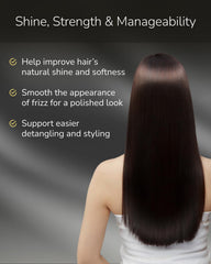 Hair oil with argan oil blend nourishes dry strands.
