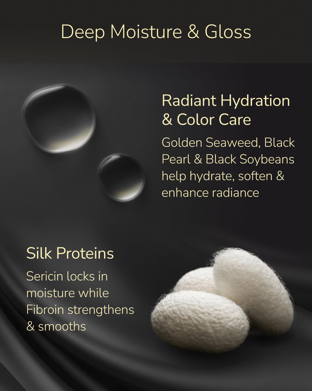 Frizz-control shine from SILK THE RICH for sleek hair.