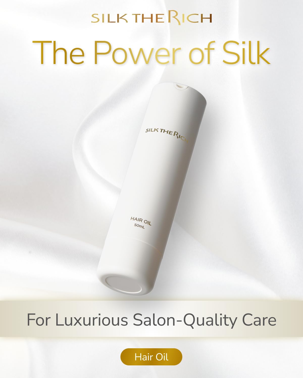 SILK THE RICH hair oil pump application for easy, mess-free styling.